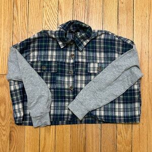 Forever 21 Green Plaid Shirt with Gray Sleeves